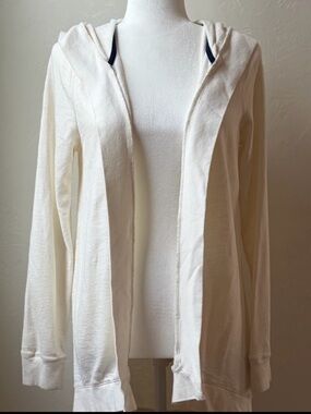 Lauren Ralph Lauren Hooded Cardigan Open Front Cotton Modal Cream Size Small